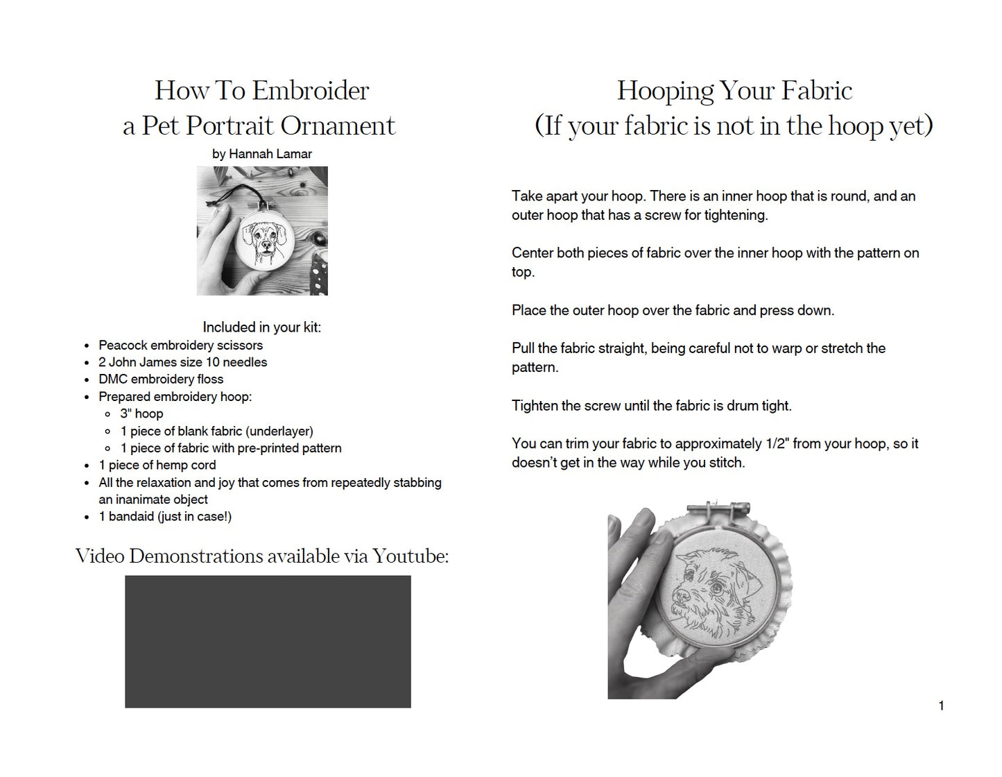 Custom Pet Portrait Embroidery Pattern PDF - 6" - 8"